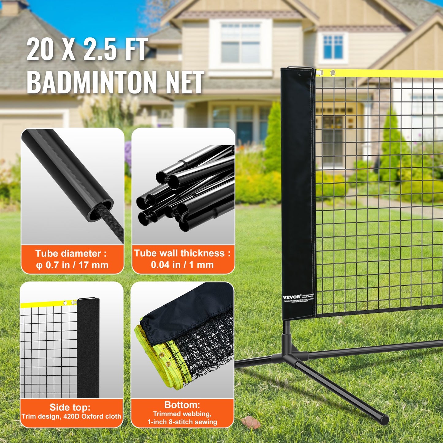20ft Badminton Net Set Outdoor Portable Volleyball Pickleball Tennis Net