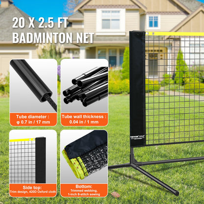 20ft Badminton Net Set Outdoor Portable Volleyball Pickleball Tennis Net