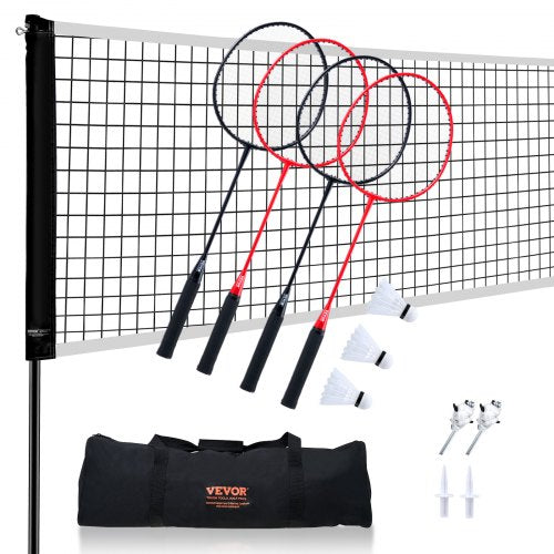 Badminton Net Set, Outdoor Backyard Beach Park Badminton Net, Portable Badminton Equipment Set, Adults Kids Badminton Net with Poles, Carrying Bag, 4 Iron Rackets, and 3 Nylon Shuttlecocks
