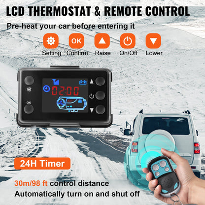 5KW Air Diesel Heater 12V Diesel Parking Heater LCD Switch 5KW Diesel Heater Muffler for RV Motorhome Trailer Trucks BoatsVEVOR