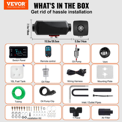 12V 8KW dieselluftvärmare med LCD-brytare, dieselvärmare med fjärrkontroll och annat tillbehörskit, 12V 8KW parkeringsvärmare