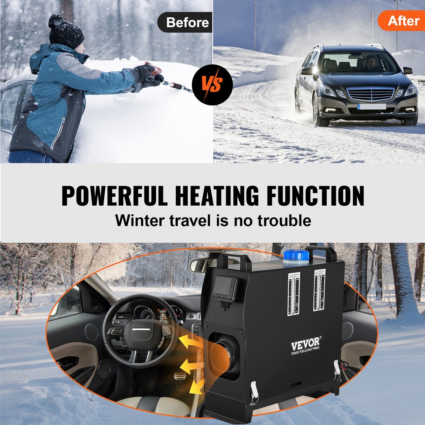 8KW Diesel Air Heater, Diesel Parking Heater, All in One 12V Truck Heater, One Outlet Hole, with Black LCD Switch, Fast Heating Diesel Heater, For RV Truck, Boat, Bus, Car Trailer, Caravan