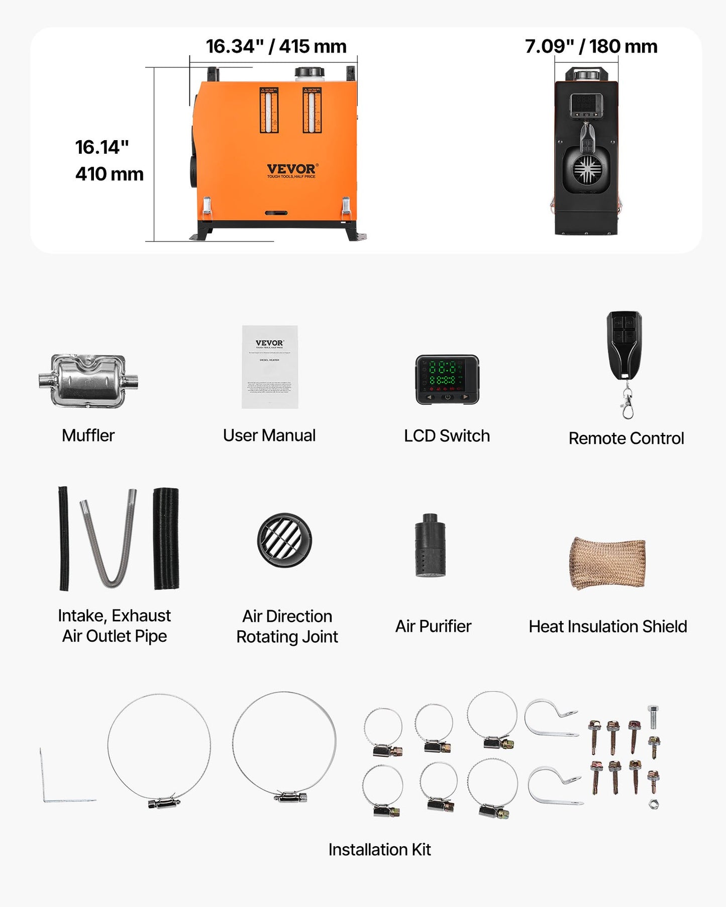 Diesel Air Heater, 12-24V 8KW, Fast Heating Diesel Parking Heater with Remote Control and Color Digital Display, Low Noise, Voice Announcement, for RV, Truck, Camper, Van, Boat and Trailer