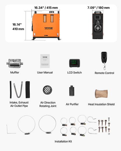 Diesel Air Heater, 12-24V 8KW, Fast Heating Diesel Parking Heater with Remote Control and Color Digital Display, Low Noise, Voice Announcement, for RV, Truck, Camper, Van, Boat and Trailer