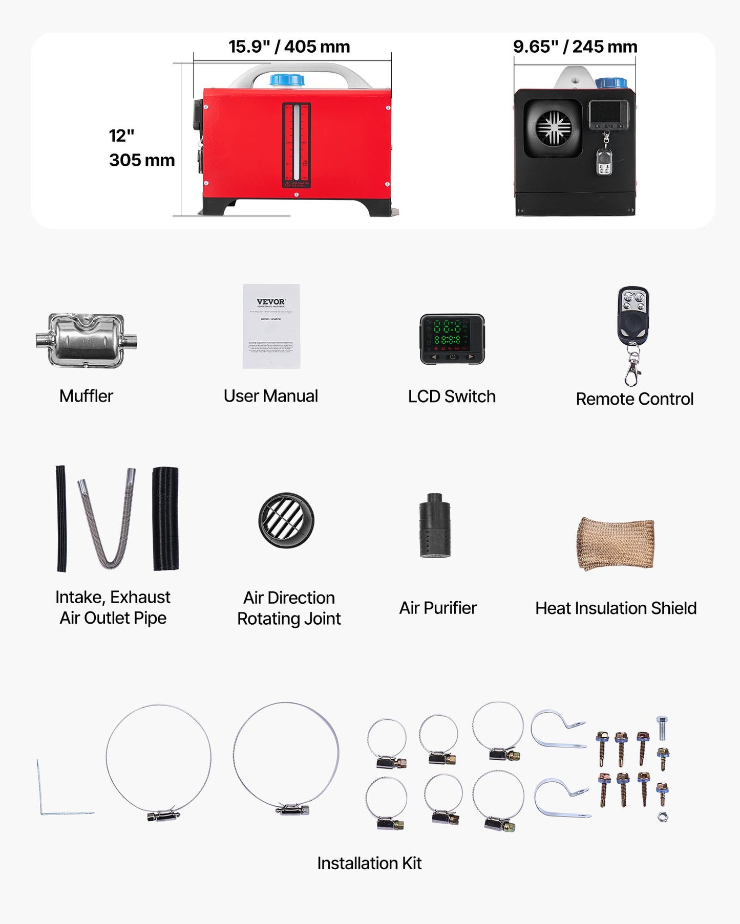 Diesel Air Heater, 12-24V 8KW, Fast Heating Diesel Parking Heater with Remote Control and Black LCD Switch, Low Noise, Pre-Heating Function, for RV, Truck, Camper, Van, Boat and Trailer