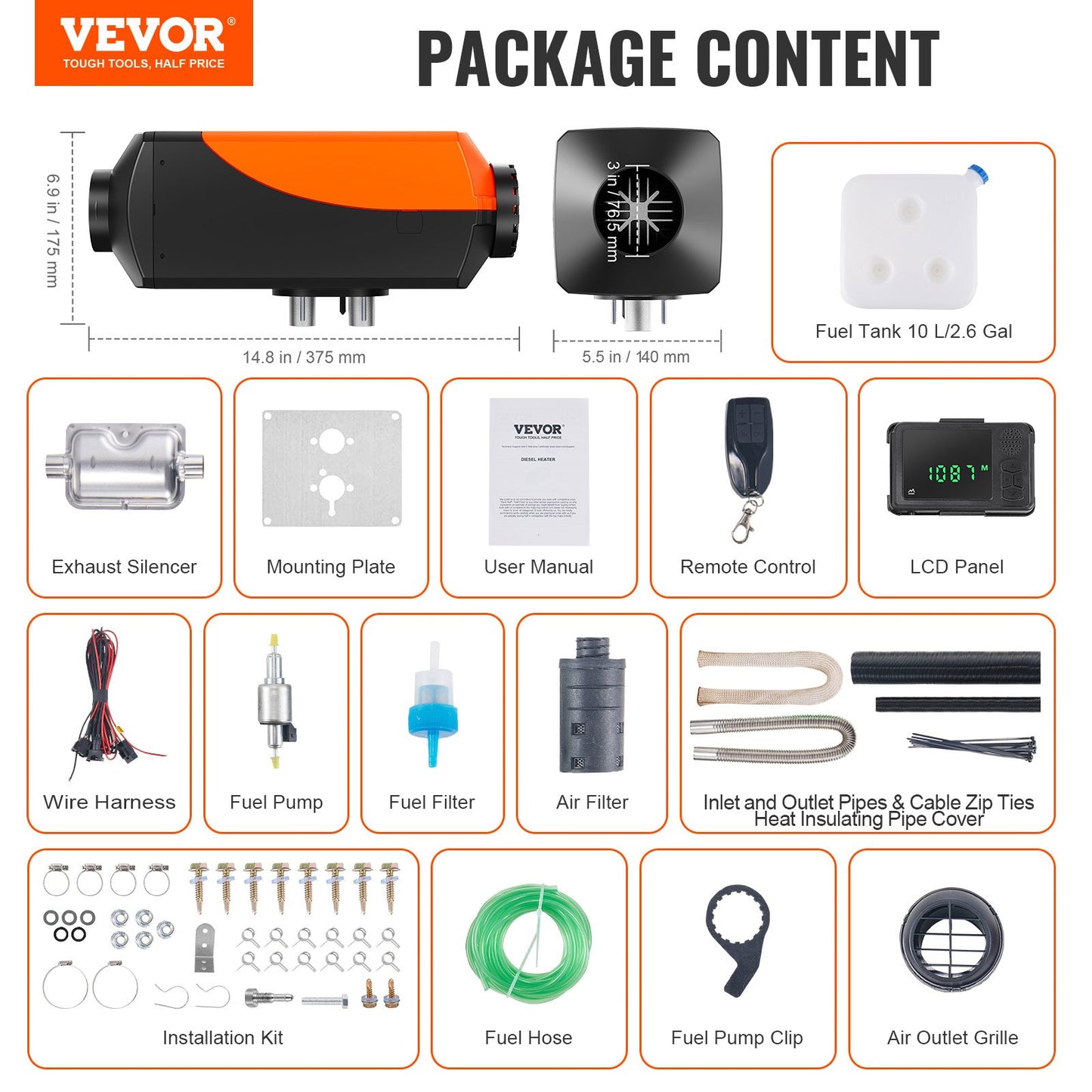 Bluetooth App Control Diesel Air Heater, 12V 8KW Diesel Heater with Automatic Altitude Adjustment, Remote Control and LCD, Diesel Parking Heater for RV Trailer Camper Van Boat