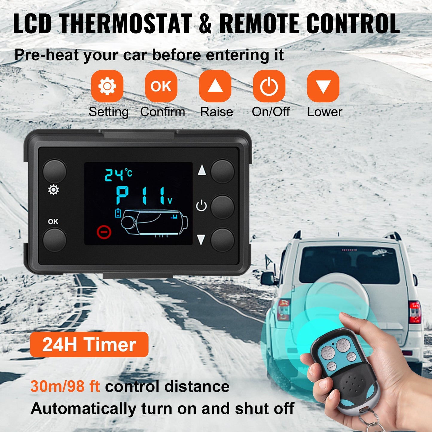 NEW Diesel Air Heater, 5KW 12V Parking Heater, Mini Truck Heater, Single Outlet Hole, with Black LCD, Remote Control, Fast Heating Diesel Heater, For RV Truck, Boat, Bus, Car Trailer, Motorhomes