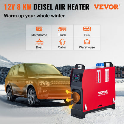 Diesel Heater 12V Diesel Air Heater Muffler 8KW Diesel Air Heater with Remote Control & LCD Thermostat Monitor for Car Trucks Motorhome Boat and Bus