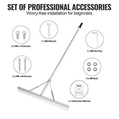 Landskapskratta, 915 mm huvud aluminiumlandskapskratta, ogräskratta för sjöbruk med 1915 mm långt skaft, för att luckra upp jord, gräsmattevård, ogräsrensning i sjö, trädgård, damm