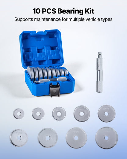 Bearing Press Kit, 10 Pcs, Bearing Race and Seal Driver Set with 9 Bushings and Handle Shaft, Bushing Driver Tool Set, Heavy Duty Aluminum Alloy Removal Installation Tool Kit with Storage Case