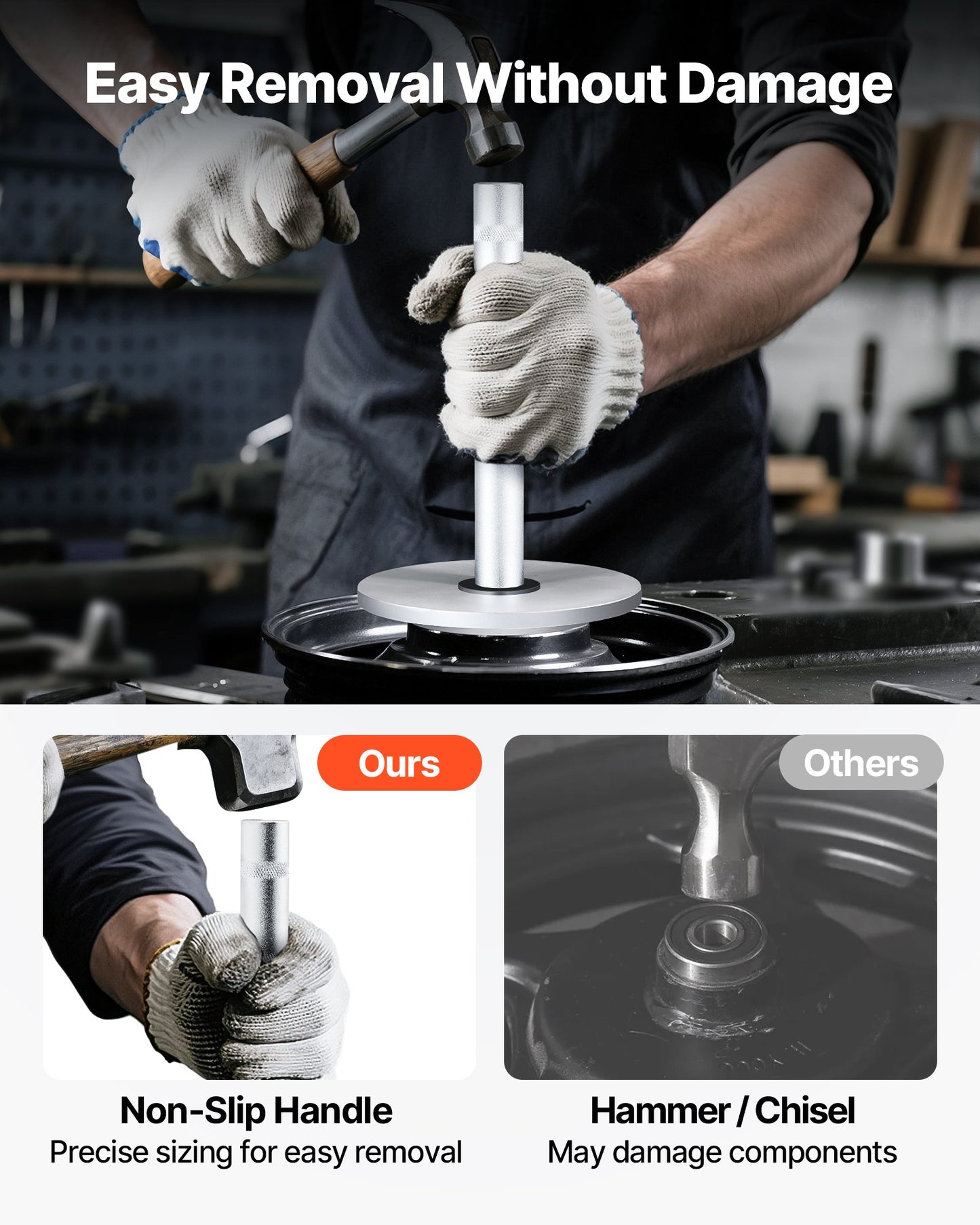 Bearing Press Kit, 7 Pcs, Bearing Race and Seal Driver Set with 5 Bushings, Handle Shaft and Extension Rod, Bushing Driver Tool Set, Heavy Duty Removal Installation Tool Kit with Storage Case