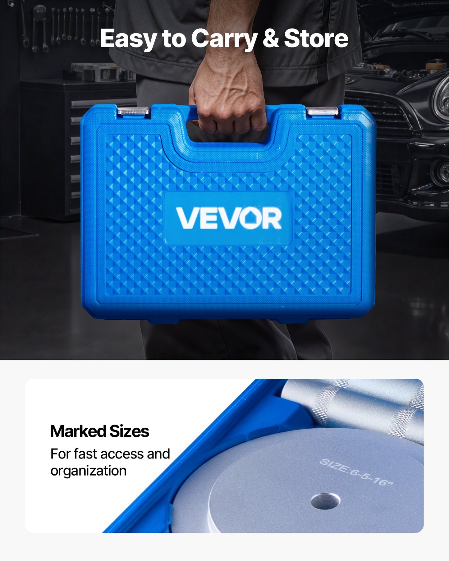 Bearing Press Kit, 7 Pcs, Bearing Race and Seal Driver Set with 5 Bushings, Handle Shaft and Extension Rod, Bushing Driver Tool Set, Heavy Duty Removal Installation Tool Kit with Storage Case