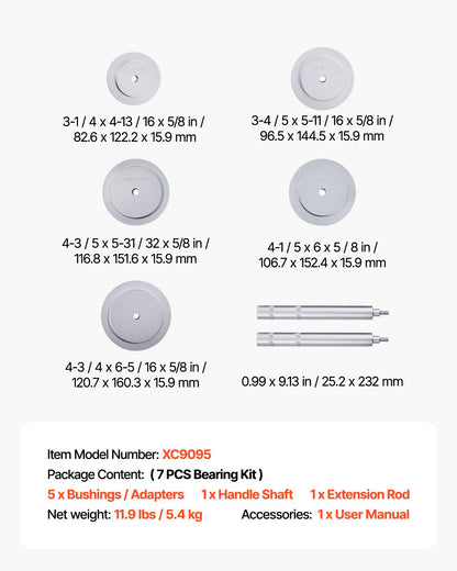 Bearing Press Kit, 7 Pcs, Bearing Race and Seal Driver Set with 5 Bushings, Handle Shaft and Extension Rod, Bushing Driver Tool Set, Heavy Duty Removal Installation Tool Kit with Storage Case