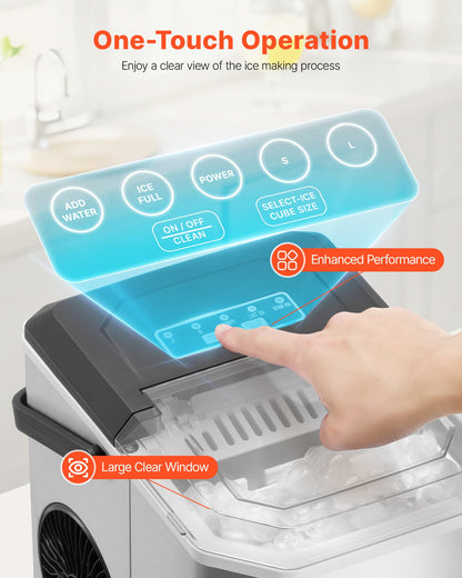 Countertop Ice Maker, 9 Cubes Ready in 6 Mins, 26lbs in 24Hrs, Self-Cleaning Portable Ice Maker with Ice Scoop and Basket, Ice Machine with 2 Sizes Bullet Ice for Home Kitchen Office Bar Party