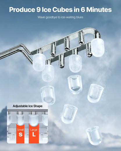 Countertop Ice Maker, 9 Cubes Ready in 6 Mins, 26lbs in 24Hrs, Self-Cleaning Portable Ice Maker with Ice Scoop and Basket, Ice Machine with 2 Sizes Bullet Ice for Home Kitchen Office Bar Party