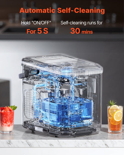 Countertop Ice Maker, 9 Cubes Ready in 6 Mins, 26lbs in 24Hrs, Self-Cleaning Portable Ice Maker with Ice Scoop and Basket, Ice Machine with 2 Sizes Bullet Ice for Home Kitchen Office Bar Party
