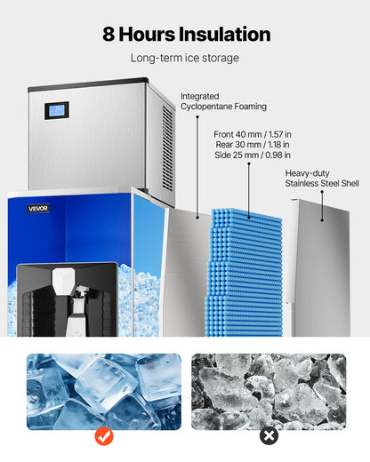 Ice Dispenser, Ice Storage Bin with 180 Lbs Storage Capacity, 20 Lbs/Min Automatic Ice Dispensing with Crusher, Height Adjustable Feet, for Commercial Ice Maker Machine, Restaurant and Hotel