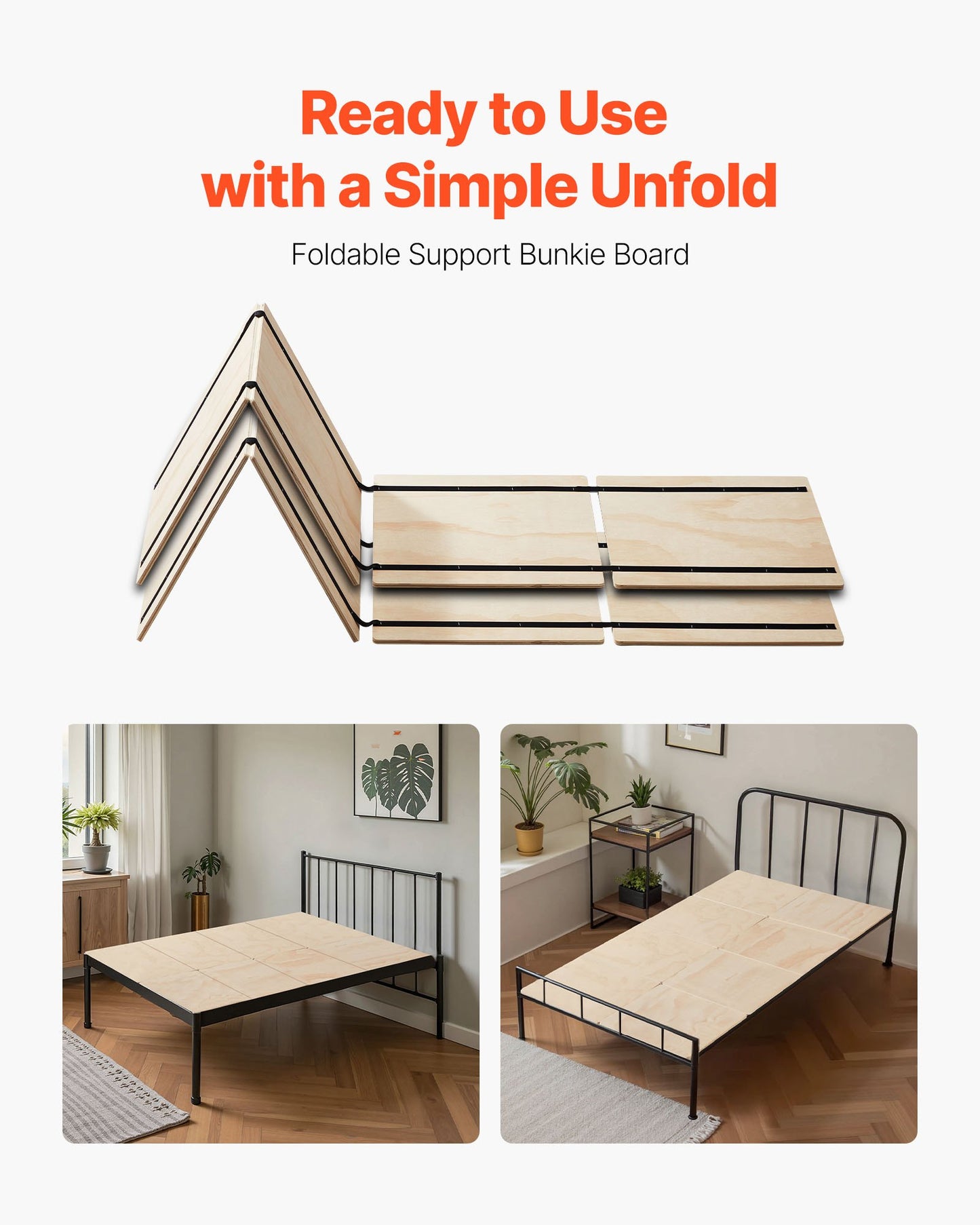 Twin Size Bunkie Board, 10 mm Foldable Bed Board Slats with Connection, Wooden Mattress Support for Twin Size Bed, Support under Mattress Boards, Ready to Use, 8 Piece, Burlywood