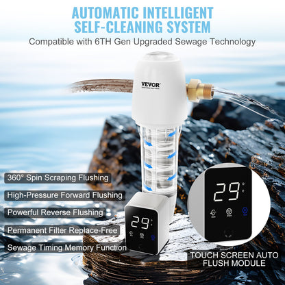 Spin Down Filter, 40 Micron Whole House Sediment Filter for Well Water, 1" (2.5 cm) G-M + 1 1/4" (3.2 cm) G-M, 8 T/H High Flow Rate, for Whole House Water Filtration Systems, Well Water Sediment Filter