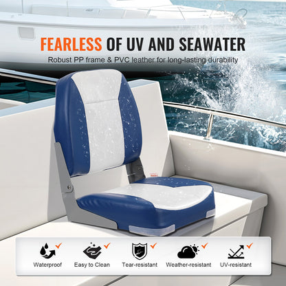 Boat Seat, 18.9" Low Back Boat Seat, Folding Boat Chair with Thickened Sponge Padding and Hinge, Fold-Down Boat Captain Chair for Fishing Boat, Sightseeing Boat, Speedboat, Canoe, 1-Piece