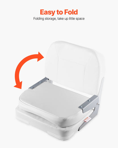 Båtsäte, lågt ryggstöd, hopfällbart fiskebåtsäte med förtjockad svampdyna och vattentätt PVC-läder, gångjärn i aluminiumlegering, uppfällbart båtsäte för fiskebåtar, yachter, fartyg, vit