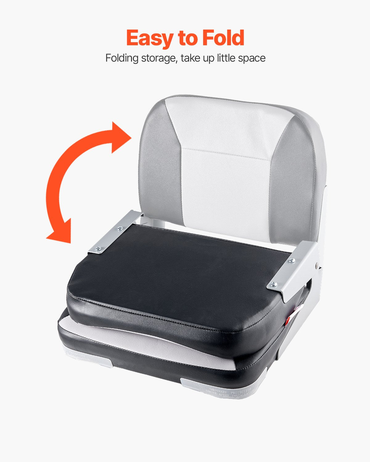 Båtsäte, lågt ryggstöd, hopfällbart fiskebåtsäte med förtjockad svampdyna och vattentätt PVC-läder, gångjärn i aluminiumlegering, uppfällbart båtsäte för fiskebåtar, yachter, fartyg, svart och grått