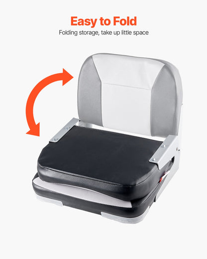 Båtsäte, lågt ryggstöd, hopfällbart fiskebåtsäte med förtjockad svampdyna och vattentätt PVC-läder, gångjärn i aluminiumlegering, uppfällbart båtsäte för fiskebåtar, yachter, fartyg, svart och grått