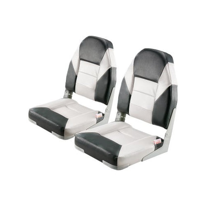 Boat Seat, High Backrest, Folding Fishing Boat Seat with Thickened Sponge Cushion & Waterproof PVC Leather, Aluminum Alloy Hinges, Flip Up Boat Seat for Boats, Yachts, Ships, Black & Grey