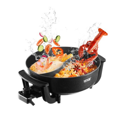 Electric Hot Pot, 1360W 5 L Double-flavor Shabu Shabu Pot, Non-Stick Electric Cooker with Divider, Clear Glass Lid, Temperature control, Chinese Hotpot for 6-10 People Family Dinning & Party