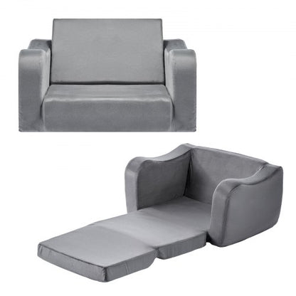 2-in-1 Kids Sofa, Foldable Toddler Soft Couch with Armrests, Made of 28D Sponge & Short Pile, Convertible Toddler Chair to Lounger, Kid Couch Fold Out for Fun Playtime or Comfy Lounging, M, Gray