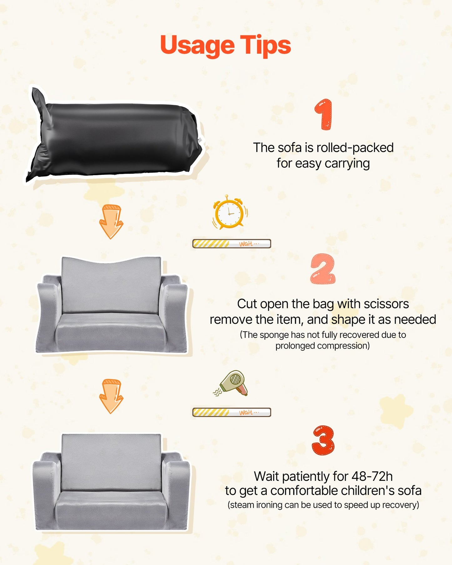 2-in-1 Kids Sofa, Foldable Toddler Soft Couch with Armrests, Made of 28D Sponge & Short Pile, Convertible Toddler Chair to Lounger, Kid Couch Fold Out for Fun Playtime or Comfy Lounging, M, Gray