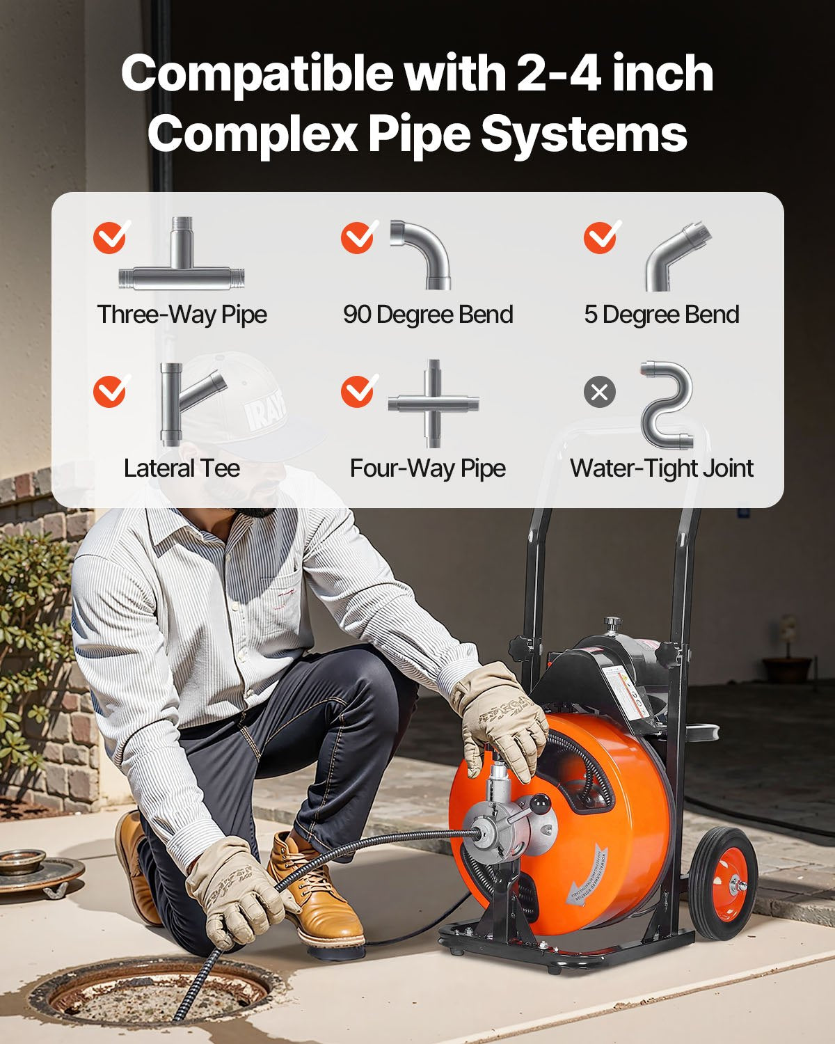 Avloppsrensningsmaskin Elektrisk avloppsskruv 50 FT x 3/8 tum Automatisk matning