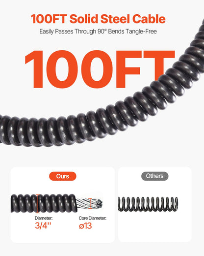 Avloppsrensningsmaskin Elektrisk avloppsskruv 30,5m x 19mm Automatisk matning