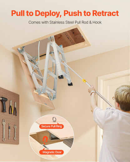 Attic Ladder, 375LBS / 170KG Capacity, 9.8 to 10.3 ft / 3 to 3.13 m Height Adjustable, Multi-Purpose Foldable Aluminium Attic Stairs, Fits 7.66 to 10.25 ft Ceiling Heights for Convenient Access