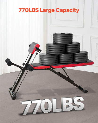 Multifunktionell viktbänk för helkroppsträning, romersk stol hyperextensionsbänk, 770 lbs justerbar och hopfällbar utrustning för rygg- och armkärna-magträning, sit up-träningsmaskin för hemmagym