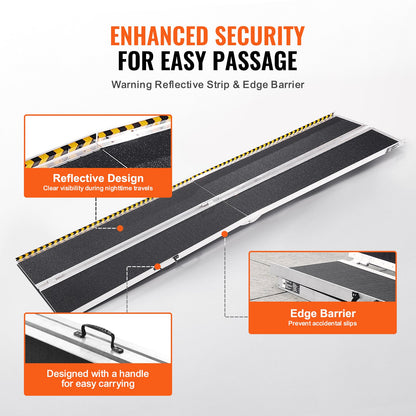 Portable Wheelchair Ramp, 304.8 cm 363 kg Capacity, Non-Slip Aluminum Folding Threshold Ramp, Foldable Mobility Scooter Ramp Wheel Chair Ramp, Handicap Ramp for Home Steps, Stairs, Doorways, Curbs