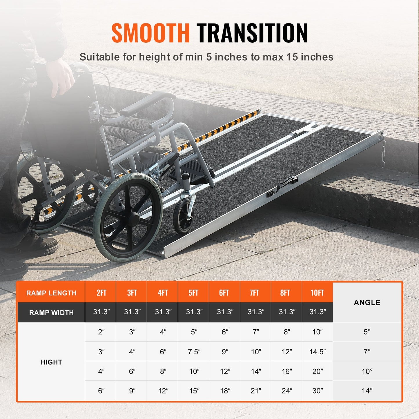 Bärbar rullstolsramp, 152 cm 363 kg kapacitet, halkfri hopfällbar tröskelramp i aluminium, hopfällbar scooterramp, rullstolsramp, handikappramp för hemtrappor, trappor, dörröppningar, trottoarkanter