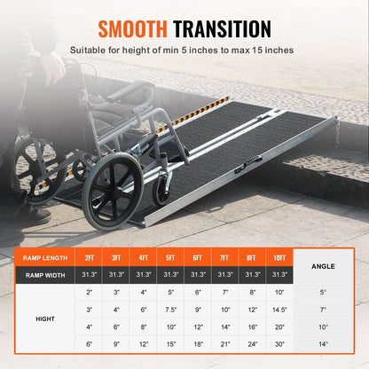 Bärbar rullstolsramp, 152 cm 363 kg kapacitet, halkfri hopfällbar tröskelramp i aluminium, hopfällbar scooterramp, rullstolsramp, handikappramp för hemtrappor, trappor, dörröppningar, trottoarkanter