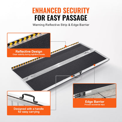 Portable Wheelchair Ramp, 182.9 cm 362.9 kg Capacity, Non-Slip Aluminum Folding Threshold Ramp, Foldable Mobility Scooter Ramp Wheel Chair Ramp, Handicap Ramp for Home Steps, Stairs, Doorways, Curbs