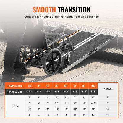 Portable Wheelchair Ramp, 182.9 cm 362.9 kg Capacity, Non-Slip Aluminum Folding Threshold Ramp, Foldable Mobility Scooter Ramp Wheel Chair Ramp, Handicap Ramp for Home Steps, Stairs, Doorways, Curbs