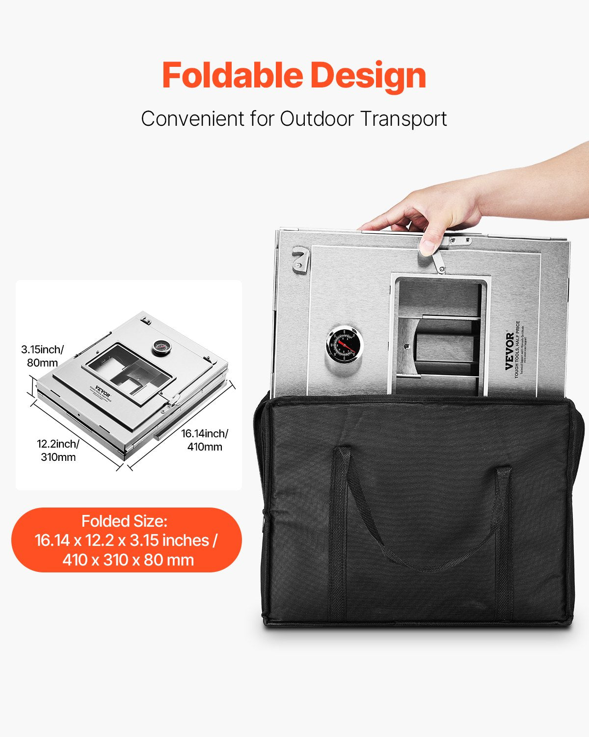 Foldable Camping Oven, Stainless Steel Portable Camping Stove, with 3 Tier Grill, Handle and Thermometer, Use with Wood Burning Fire, Propane Stoves, for Baking Bread, Pizza, Outdoor Cooking