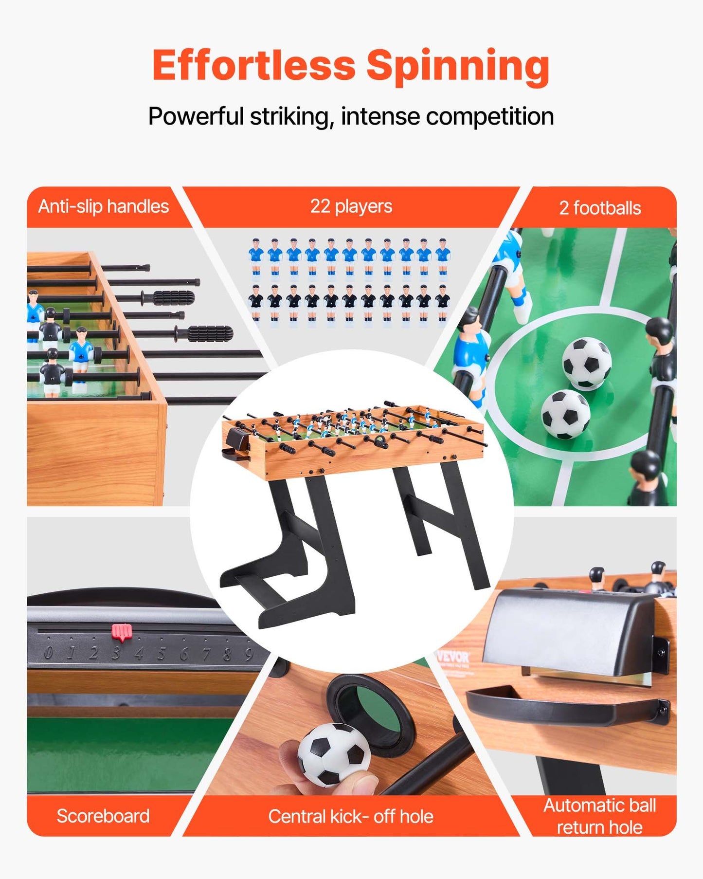 Folding Foosball Table, 106 cm Standard Size Table, Indoor Full Size Foosball Tables for Home, Family, and Game Room, Durable Soccer Set, Includes 2 Balls