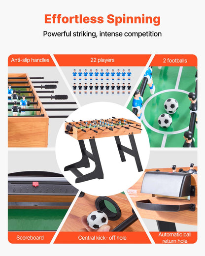 Folding Foosball Table, 106 cm Standard Size Table, Indoor Full Size Foosball Tables for Home, Family, and Game Room, Durable Soccer Set, Includes 2 Balls