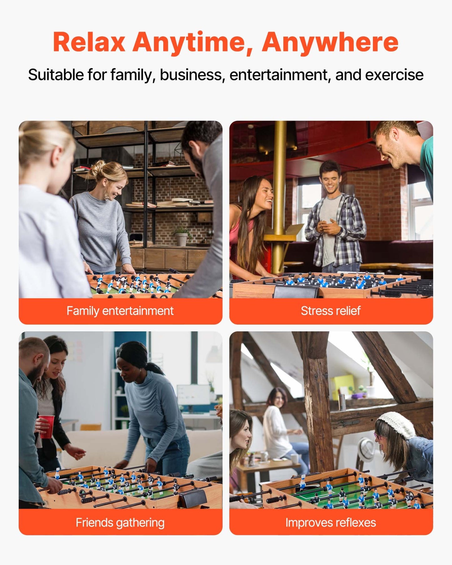 Folding Foosball Table, 106 cm Standard Size Table, Indoor Full Size Foosball Tables for Home, Family, and Game Room, Durable Soccer Set, Includes 2 Balls