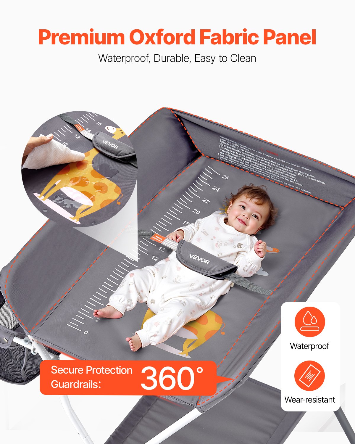 Skötbord, hopfällbar blöjbytesstation med sidokorg, justerbar höjd, bärbart skötbord med låsbara hjul, multifunktionell förvaringsorganisatör för barnrum, mörkgrå