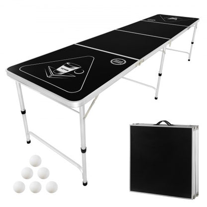8 Foot Portable Beer Pong Table, Foldable Tailgate Table,Carrying Handles and 6 Pong Balls, Adjustable Height, Lightweight Table for Office, Tailgate Party, Travel and Camping, Black