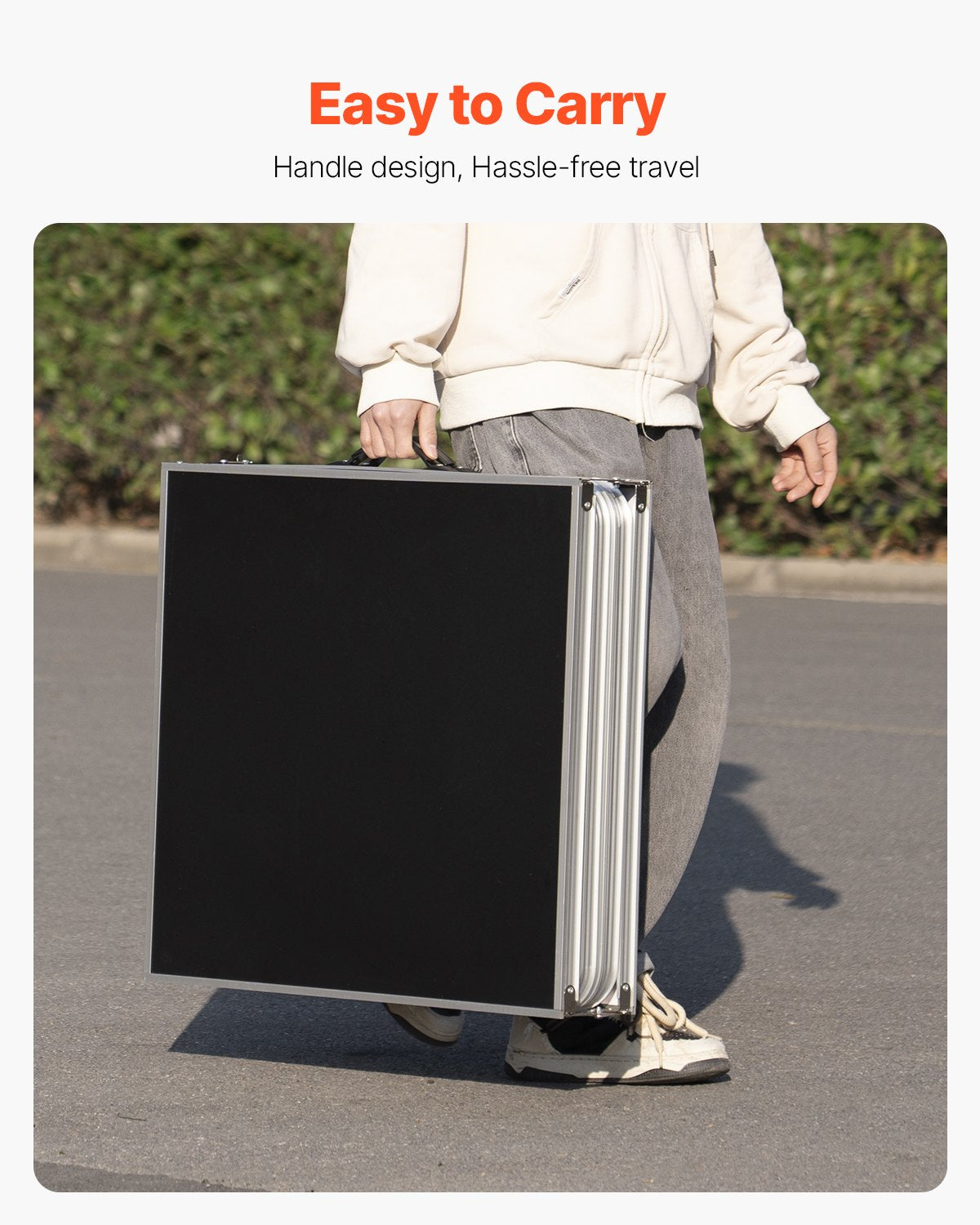 8 Foot Portable Beer Pong Table, Foldable Tailgate Table,Carrying Handles and 6 Pong Balls, Adjustable Height, Lightweight Table for Office, Tailgate Party, Travel and Camping, Black