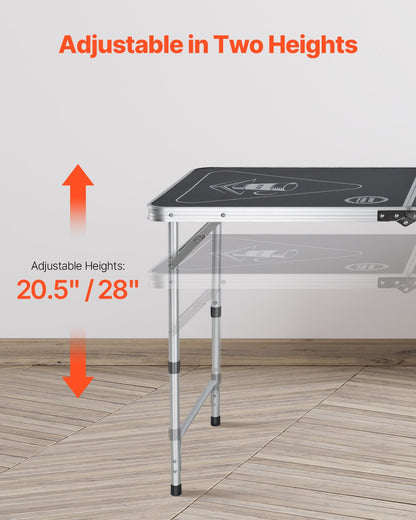 8 Foot Portable Beer Pong Table, Foldable Tailgate Table,Carrying Handles and 6 Pong Balls, Adjustable Height, Lightweight Table for Office, Tailgate Party, Travel and Camping, Black