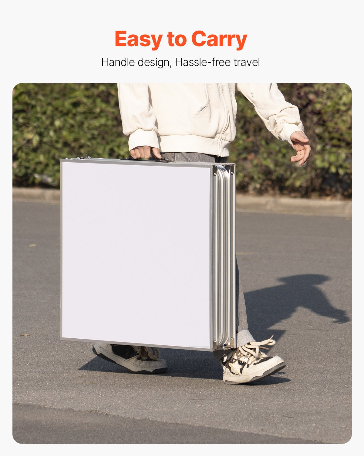 8 Foot Portable Beer Pong Table, Folding Tailgate Table, Cup Holes, Dry Erase Markers and Carrying Handles, Adjustable Height, Lightweight Table for Office, Tailgate Party & Camping, White