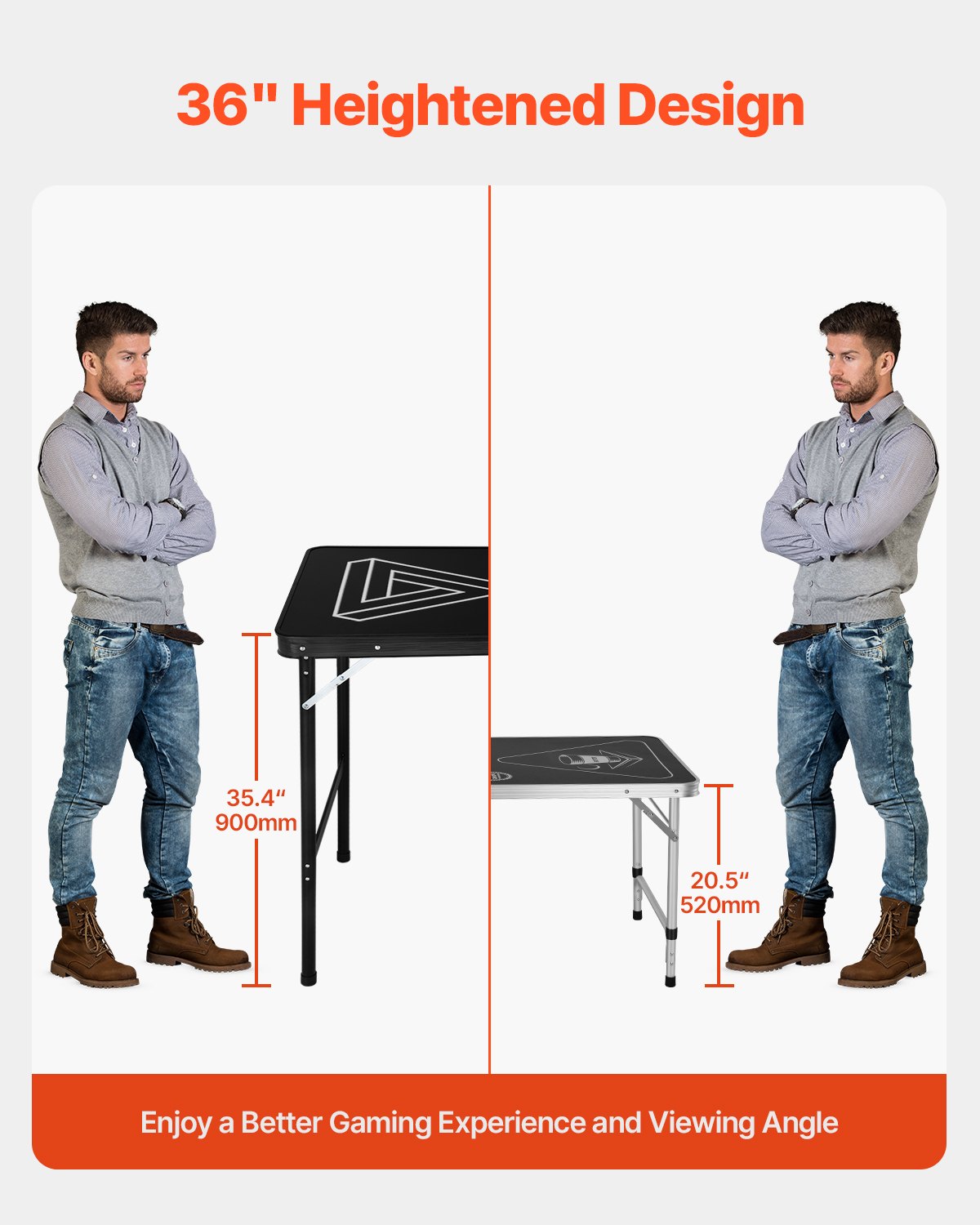 8 Foot Portable Beer Pong Table, Foldable 36 inch Heightened Table, Carrying Handles and 6 Pong Balls, Lightweight Tailgate Table for Office, Tailgate Party, Travel & Camping, Black